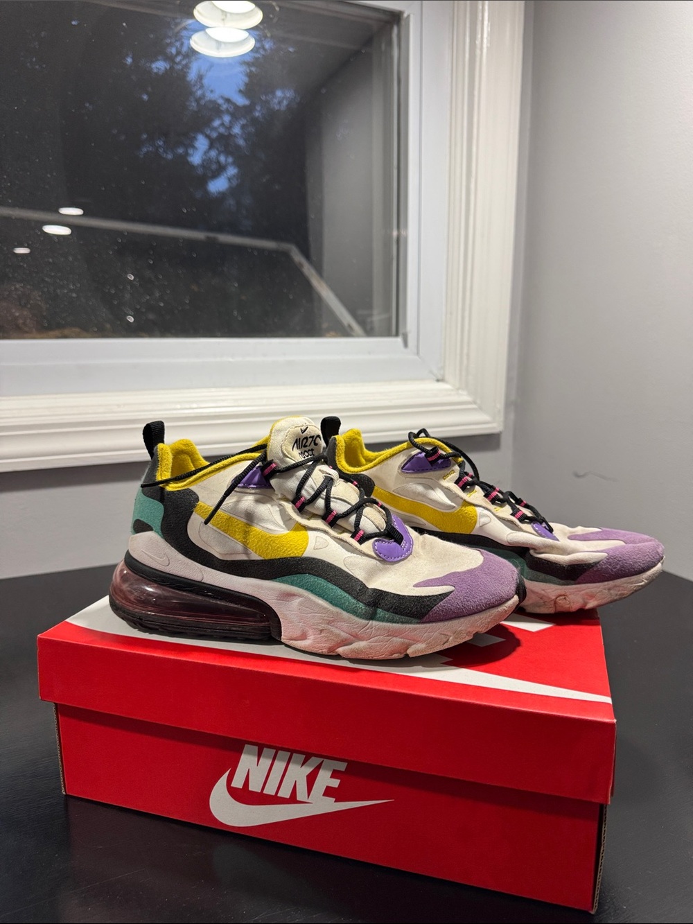 Nike Multicolor Air Max 270 React — Purple, Yellow & Teal Accents